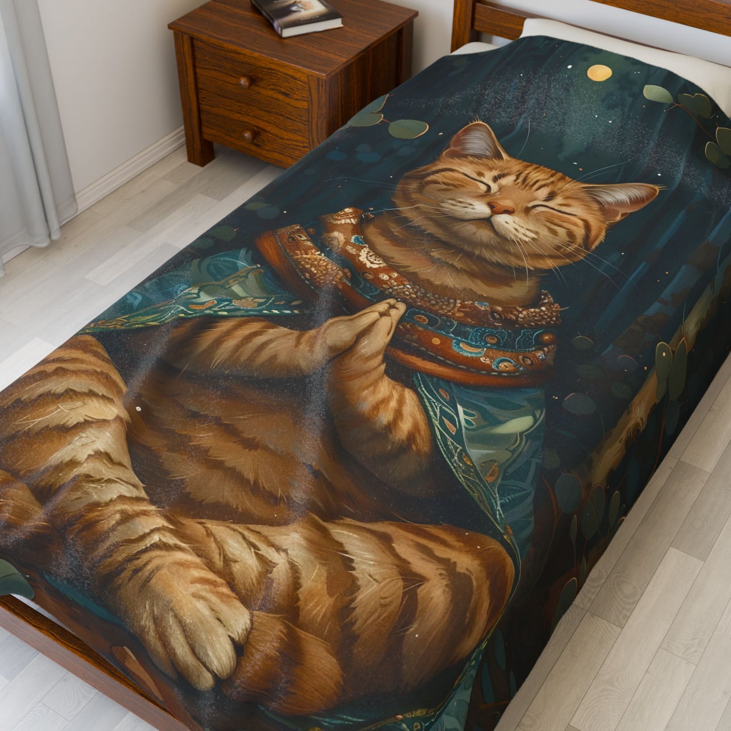 Serene Cat Meditation Velveteen Plush Blanket