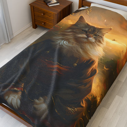 Majestic Cat Velveteen Plush Blanket - Cozy Home Decor for Cat Lovers