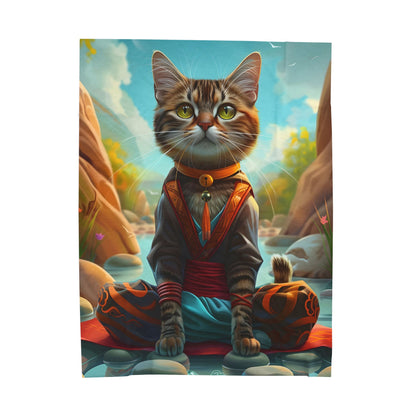 Meditative Cat Velveteen Plush Blanket - Cozy Art for Cat Lovers