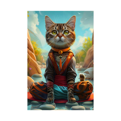 Calming Cat Meditation Matte Vertical Poster | Cat Lover Art Print