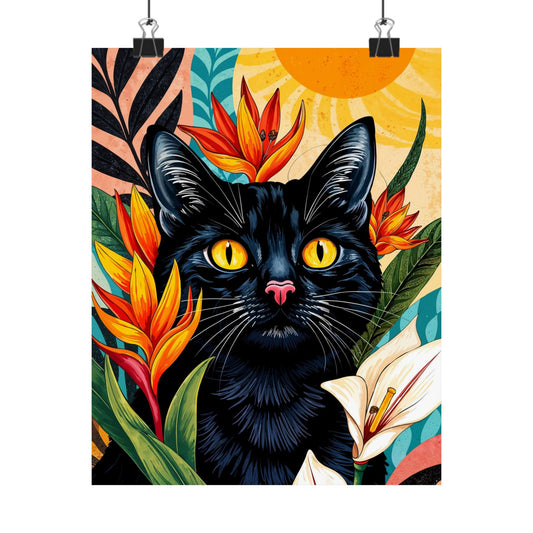 Colorful Cat Floral Matte Vertical Poster - Vibrant Home Décor Art