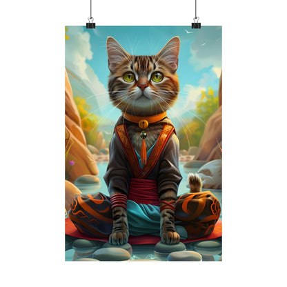 Calming Cat Meditation Matte Vertical Poster | Cat Lover Art Print