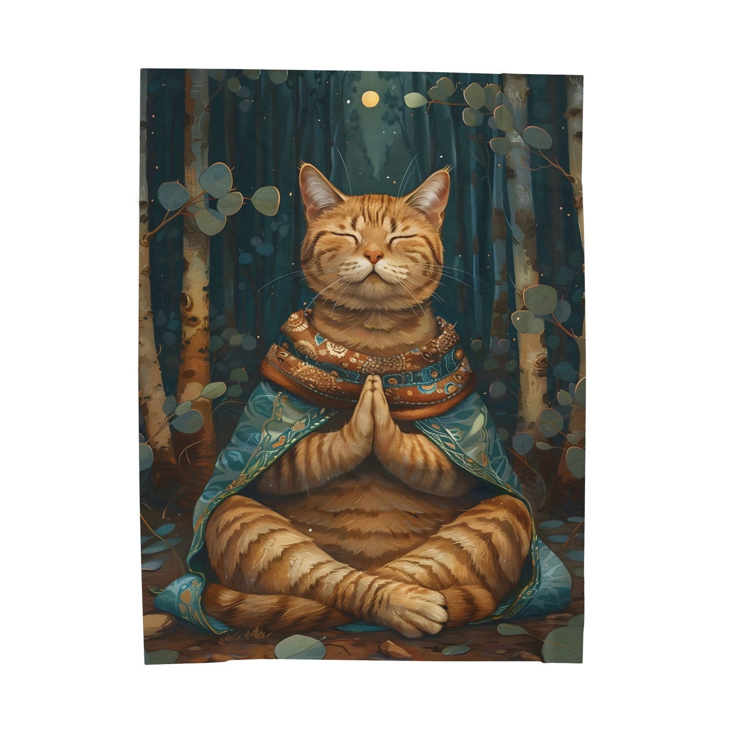 Serene Cat Meditation Velveteen Plush Blanket