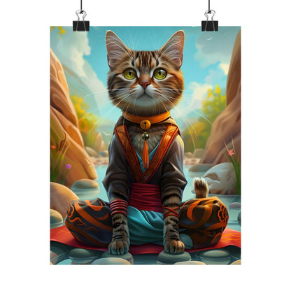 Calming Cat Meditation Matte Vertical Poster | Cat Lover Art Print