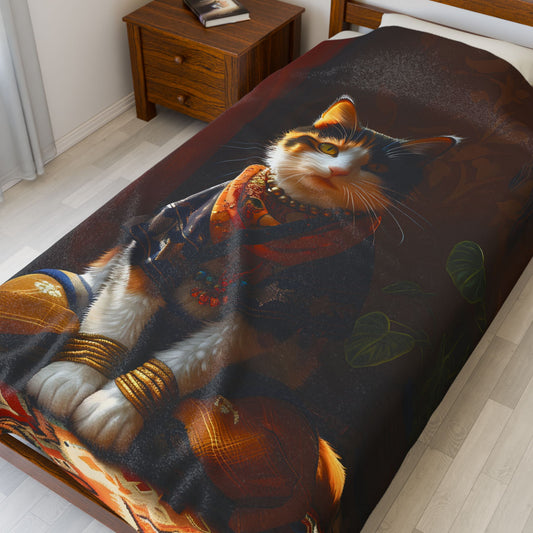 Cozy Cat-Themed Velveteen Plush Blanket - Soft Decorative Throw for Cat Lovers