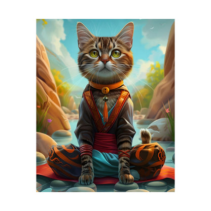 Calming Cat Meditation Matte Vertical Poster | Cat Lover Art Print