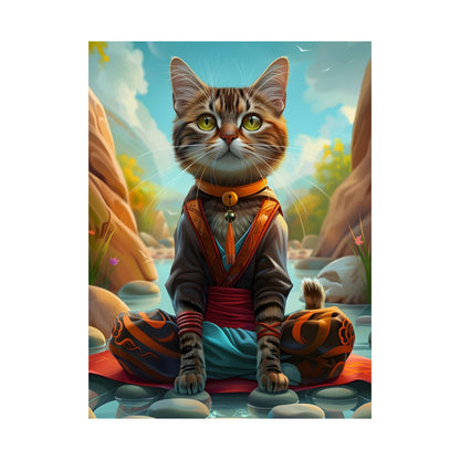 Calming Cat Meditation Matte Vertical Poster | Cat Lover Art Print